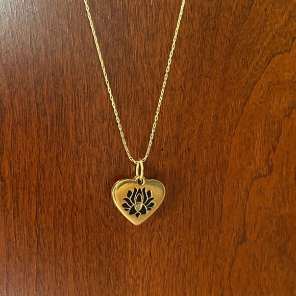 Alex and Ani Lotus Peace Petals Heart Goldtone Adjustable Slide Necklace - Picture 2 of 16